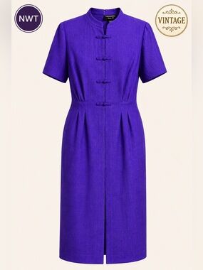 VTG Debra Michaels Elegant Royal Purple Midi Dress NWT Rare Deadstock